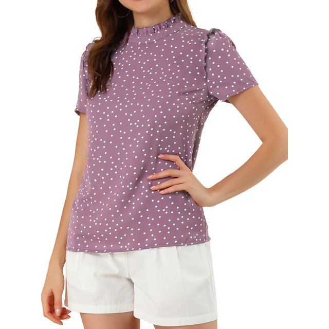 INSPIRE CHIC Blouse Décontractée à Manches Courtes pour Femme, à Volants, à Pois, Col Rond