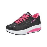 LOVZFMLL Sneakers for Women Comfort Lace-Up Wedges Shoes Non-Slip Fashion Walking Running Gym Athletic Workout Shoes Black 8.5