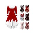 thumbnail image 3 of FOCUSNORM Robe de Noël Juniors pour Femmes Manches Longues en Peluche Col en V Dessin Animé Fête Midi, 3 of 8