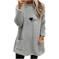 thumbnail image 2 of T-shirts pour Femmes Col Rond et Hiver Ample Imprimé Poche Chaud Manches Longues Blouse Hauts Chandail en Molleton Col Rond Femmes en Solde, 2 of 4