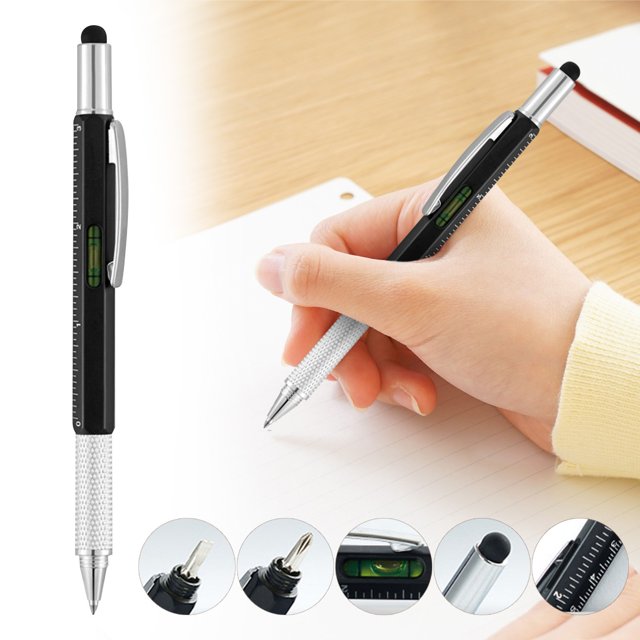 Survival Pen Gift for Men, 6-in-1 EDC Multitool Tool Pen with Stylus, Screwdriver, Level, Ruler, Ballpoint Pen, Cool Gadgets for Dad, Him, Outdoors