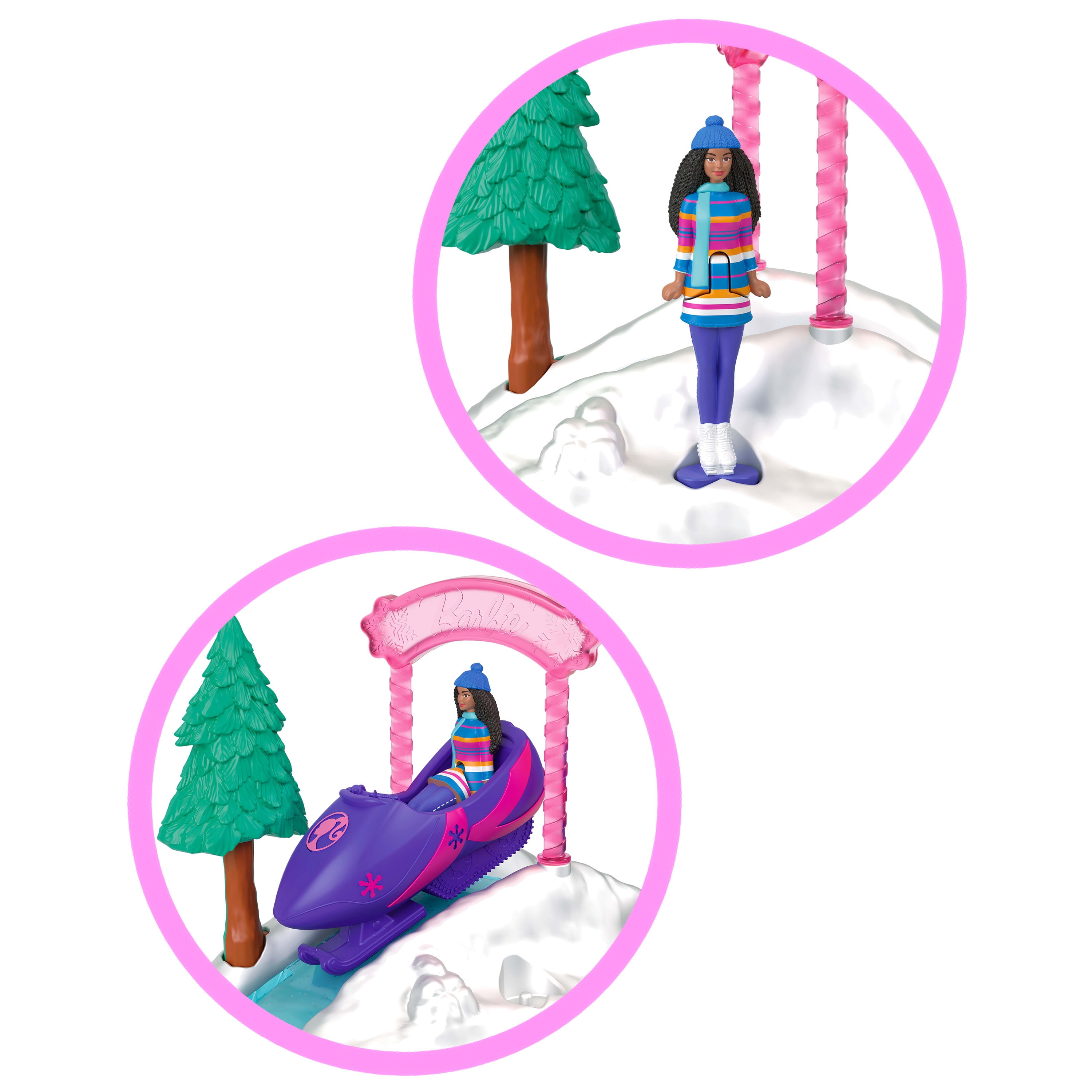 Barbie-Motoneige Mini BarbieLand-Coffret avec poupée et zones de jeu