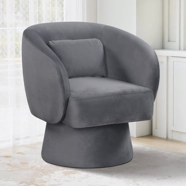 Gymax Swivel Accent Chair w/Curved Back Removable Lumbar Pillow 360 degree Rotating Function