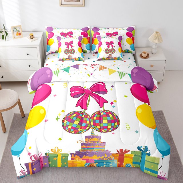 YST 80S Disco Ball Comforter Set Western Bedding Sets Full, Disco Ball Decorative Comforter Colorful Happy Birthday Party Decorations Bedding Comforter Sets, 7 Pieces Bed Set