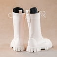 thumbnail image 4 of Mevxay Girls Lace Up Riding Boots Mid Calf Combat Boot PU Leather Side Zipper Punk Goth Boot White 29, 4 of 9