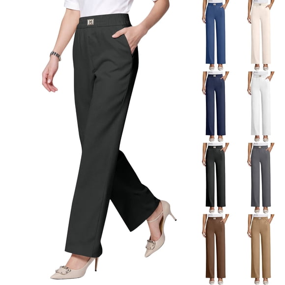 Cyglowse Senior Pants for Women, Drape High Rise Pull on Soft Stretch Seniorpants for Ladies Women 50+ Black S
