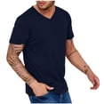 thumbnail image 2 of EOYWHK T-Shirts for Men Lounge Top Summer Casual Solid Color V-Neck Basic Tees Slim Fit Pullover Pajama Top, 2 of 6