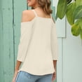 thumbnail image 4 of RXIRUCGD Femmes Uni Manches 3/4 Col en V Chandail Sans Bretelles Hauts Chemises Blouse, Beige, Taille : L, 4 of 7