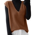 thumbnail image 1 of IMENGL Chandail Sans Manches à Col en V style Coréen Automne Hiver, Brun 2TG, Taille g-2TG, 1 of 4
