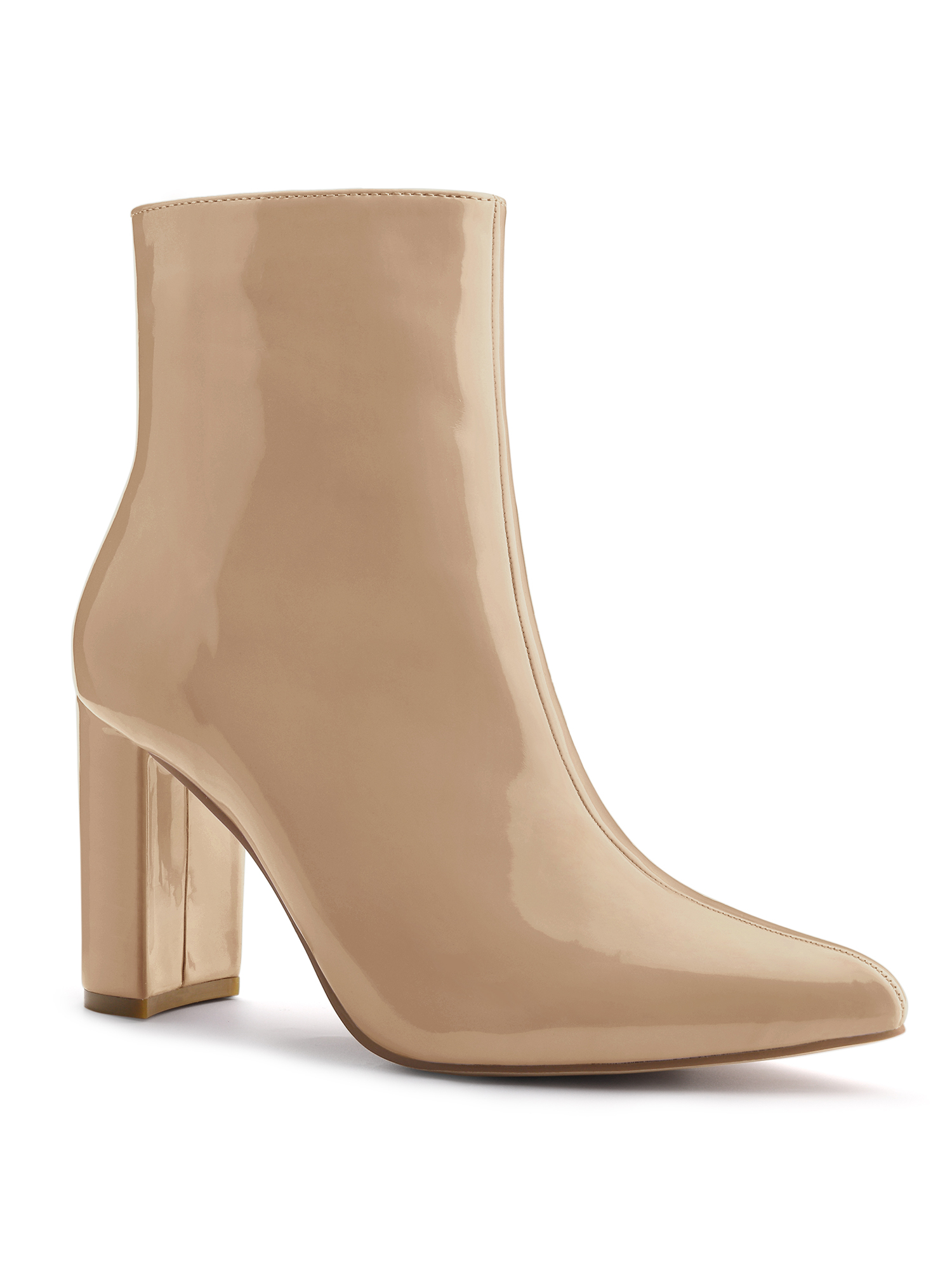 Unique Bargains Women's Pointed Toe Zip Chunky Heels Ankle Boots Nude (Size 5.5)