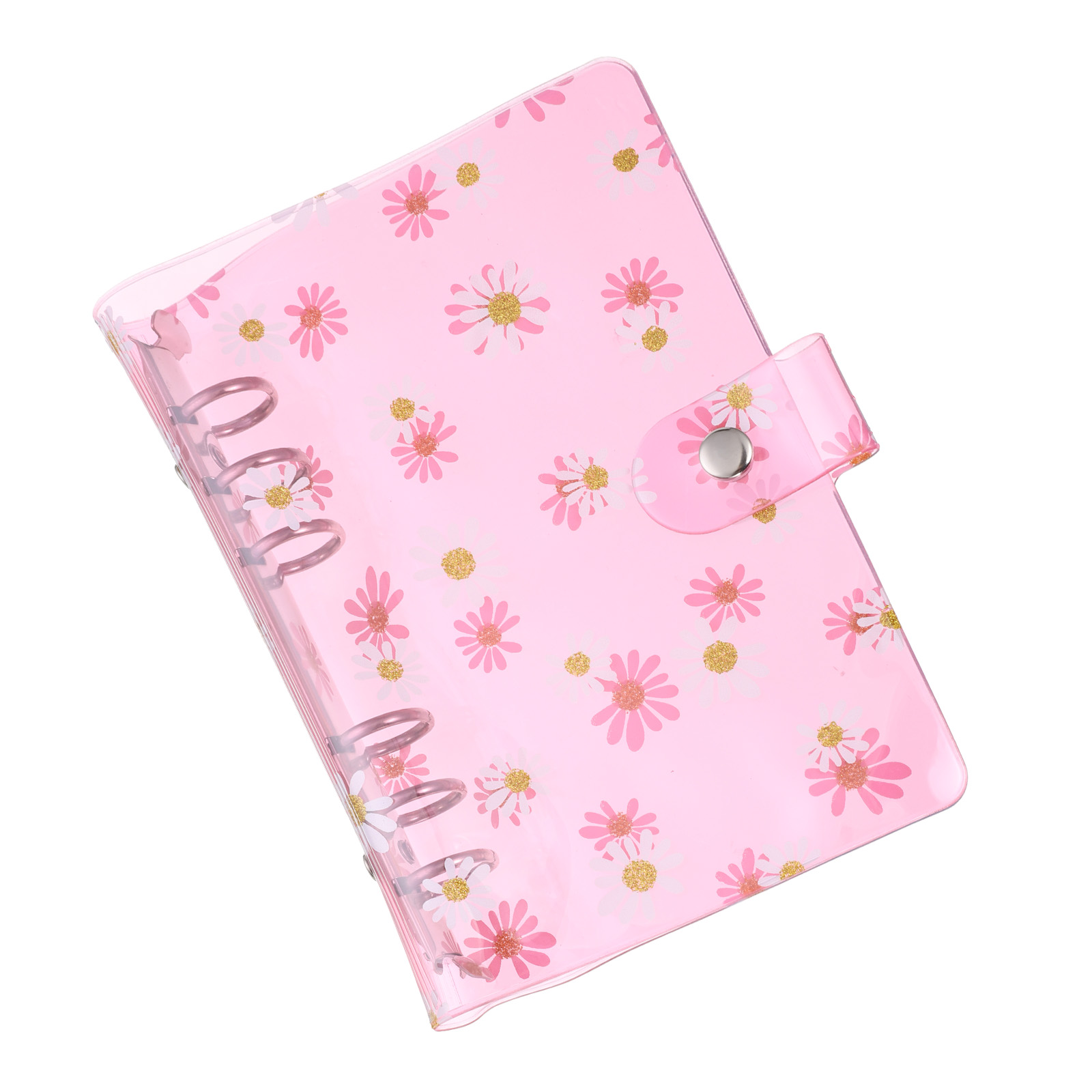 Uxcell Soft PVC A6 Flower Clear Binder Cover with Snap Button Closure,Pink