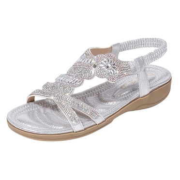 Ketyyh-chn99 Sandales Compensées Femmes Chaussures de Marche Femmes Sandales Femmes Taille 9w Chaussures Chaussures Sandales Tongs Boucle pour Femmes Été Tongs Femmes Mode Sandales Femmes (Argent, 8)