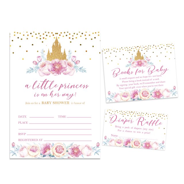 Inkdotpot Ensemble de 30 Invitations de Révélation de Sexe pour Baby Shower - Billets de Tirage à Couches et Cartes de Demande de Livre pour Baby Shower Invitations de Princesse