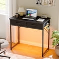 thumbnail image 1 of Pinmoco Writing Desk with 2 Fabric Drawers& Hanging Hook, 32 Inch Computer Desk Study Table Vanity Desk for Small Spaces, Home Office, Black, 1 of 8