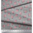 thumbnail image 2 of Soimoi Gray Poly Georgette Fabric Peach Rose Watercolor Decor Fabric Printed BTY 52 Inch Wide, 2 of 3