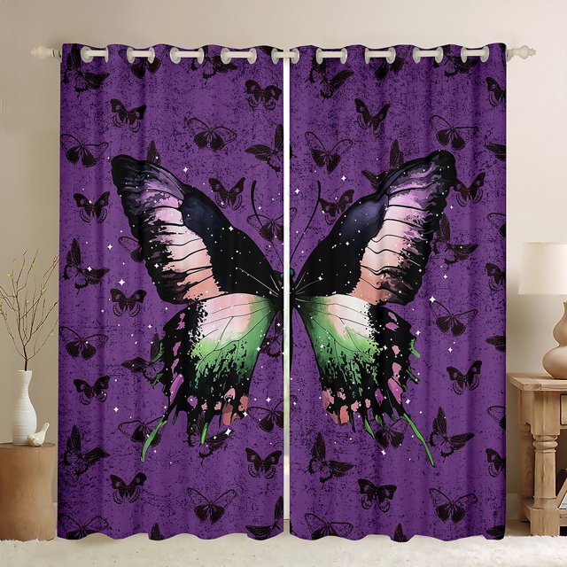 Erosebridal Rideaux et Draperies Papillons Animaux (52x84), Rideaux Faune Bilingue Lot de 2 (52x84), Violet Noir