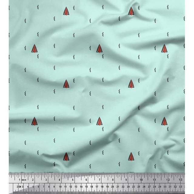 Soimoi Green Georgette Viscose Fabric Abstract & Tree Folk Art Print Fabric by the Yard 42 Inch Wide