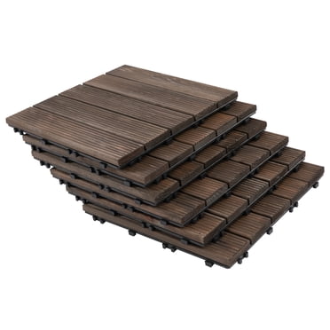 Outsunny Tuiles de Terrasse Emboîtables en Bois, 27 Pcs Tuiles de Revêtement de Sol Extérieur
