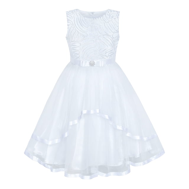 Robe de Demoiselle d'Honneur Enfant Blanche Mariage Fête Robe de Demoiselle d'Honneur 4 Ans