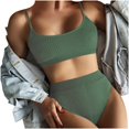 thumbnail image 3 of Women Two Piece Bathing Suits Ribbed Sports High Waisted Bikini Set Spaghetti Strap Swimsuit Tummy Control Swimwear, 3 of 4