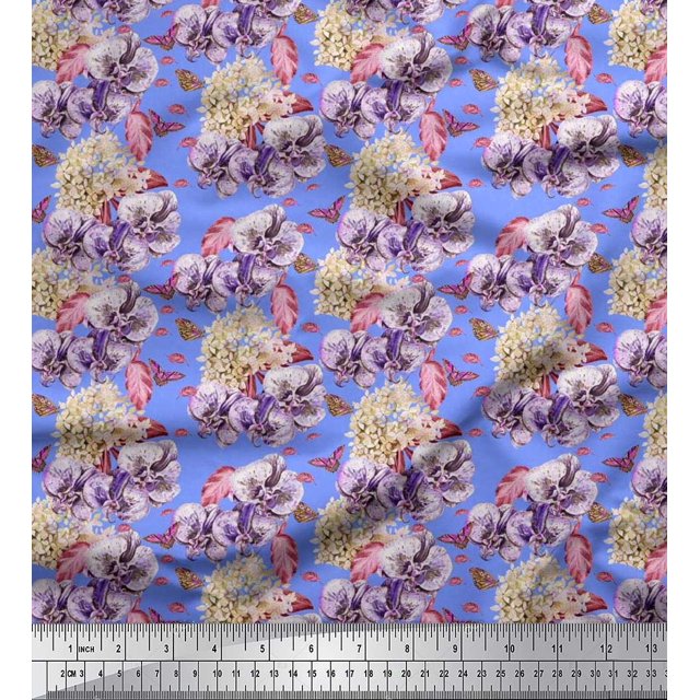 Soimoi Rayon Fabric Insect,Pansy & Yellow Flower Floral Print Sewing Fabric Yard 42 Inch Wide