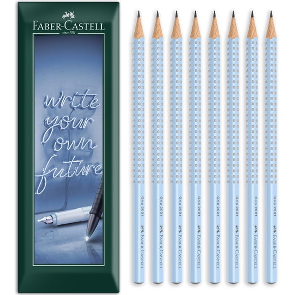 Faber-Castell Grip 2001 Triangular Graphite Pencil B Grade Sky Blue Pack of 8