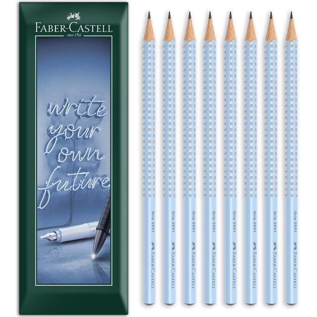 Faber-Castell Grip 2001 Triangular Graphite Pencil B Grade Sky Blue Pack of 8
