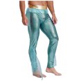 thumbnail image 3 of TiaoBug Mens Metallic Shiny Mermaid Flare Pants Ruffled Tulle Trims Fishscale Print Tights Leggings Mint Green XXL, 3 of 7