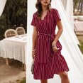 thumbnail image 1 of Ovzne Robes d'Été pour Femmes Robe d'Été Mode Femmes Couleur Unie Manches Courtes Col en V Bouton Taille Élastique Robe Ajourée Robe de Printemps Manches Courtes Imprimée Liquidation, 1 of 7