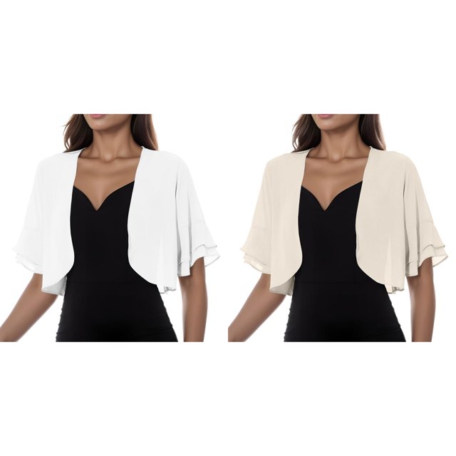 2 Pack(White 1PCS & Beige 1PCS) Multipack Short Kimonos for Women Solid Mesh Irregular Short Sleeve Loose Cardigan Beach Holiday Tops