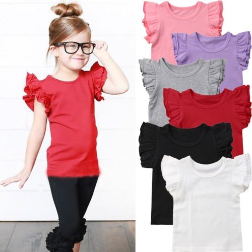 Nouveau-né Bébé Filles Garçon Été Coton Manches Volantes Tops