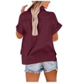 thumbnail image 4 of fheaev Button Up Shirts For Women Roll Up Short Sleeve Button Down Cotton Linen T-Shirts With Pocket V-Neck Work Tunics Blouse Collared Tops, 4 of 9