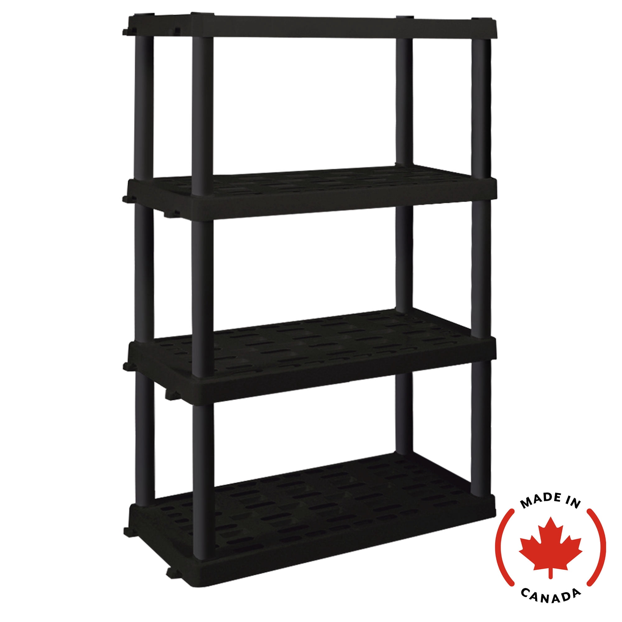 Étagères de rangement en plastique ultra-résistantes pour garage, sous-sol, 4 niveaux, l 91 x P 45 x H 142 cm, noir, capacité totale de 272 kg