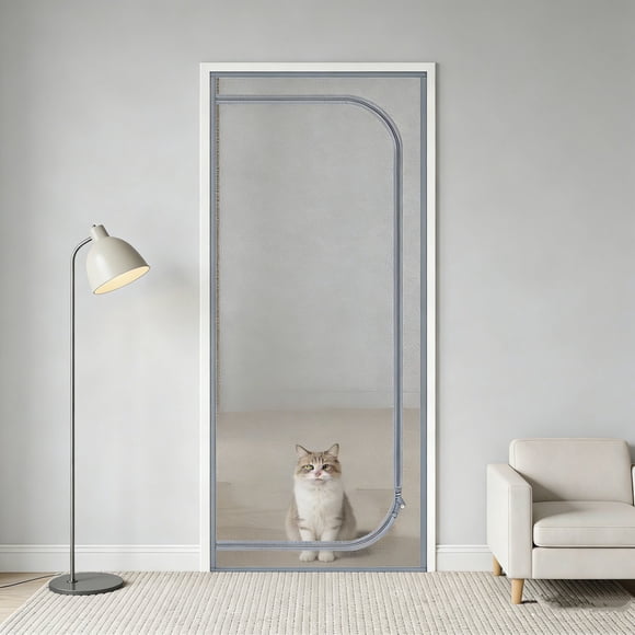 Pet Proof Zippered Door Curtain with Magnetic Mesh – No Drill Installation, Foldable Insect Screen for Cats and Dogs, Pet Gate for Doorways, Balconies and Kitchens