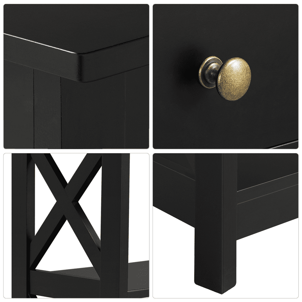 FullFurnique Wooden Console Table with 1 Drawer and 2 Open Shelves, Black