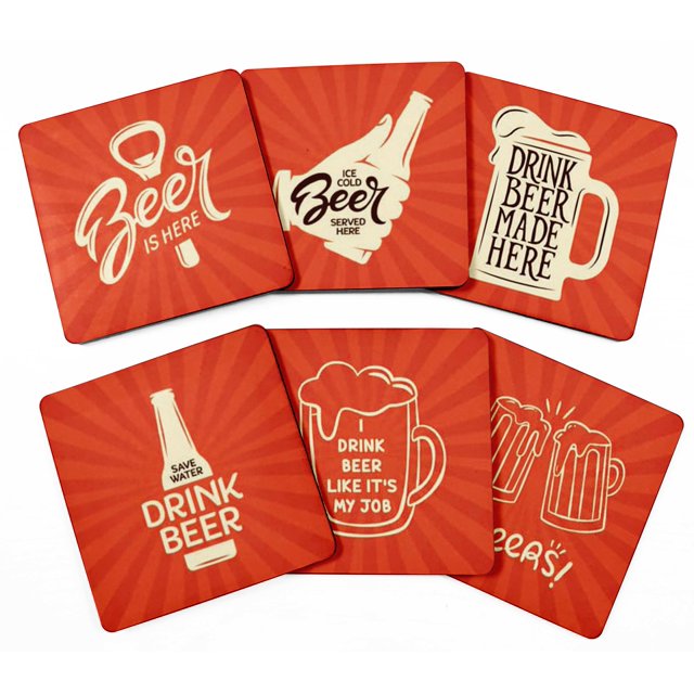 Inkdotpot Ensemble de 6 sous-Verres à Boisson Faciles à Nettoyer Base en Liège Carrée de 4 Pouces - Réutilisable - Bière
