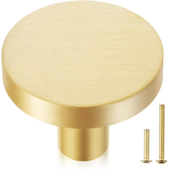 Mistaha Modern Gold Drawer Pulls Set with Multiple Screws Options for Cabinet Wardrobe - Elegant Round Design Brushed Brass Finish - Durable Aluminium Alloy - 10 Pulls & 20 Screws Included