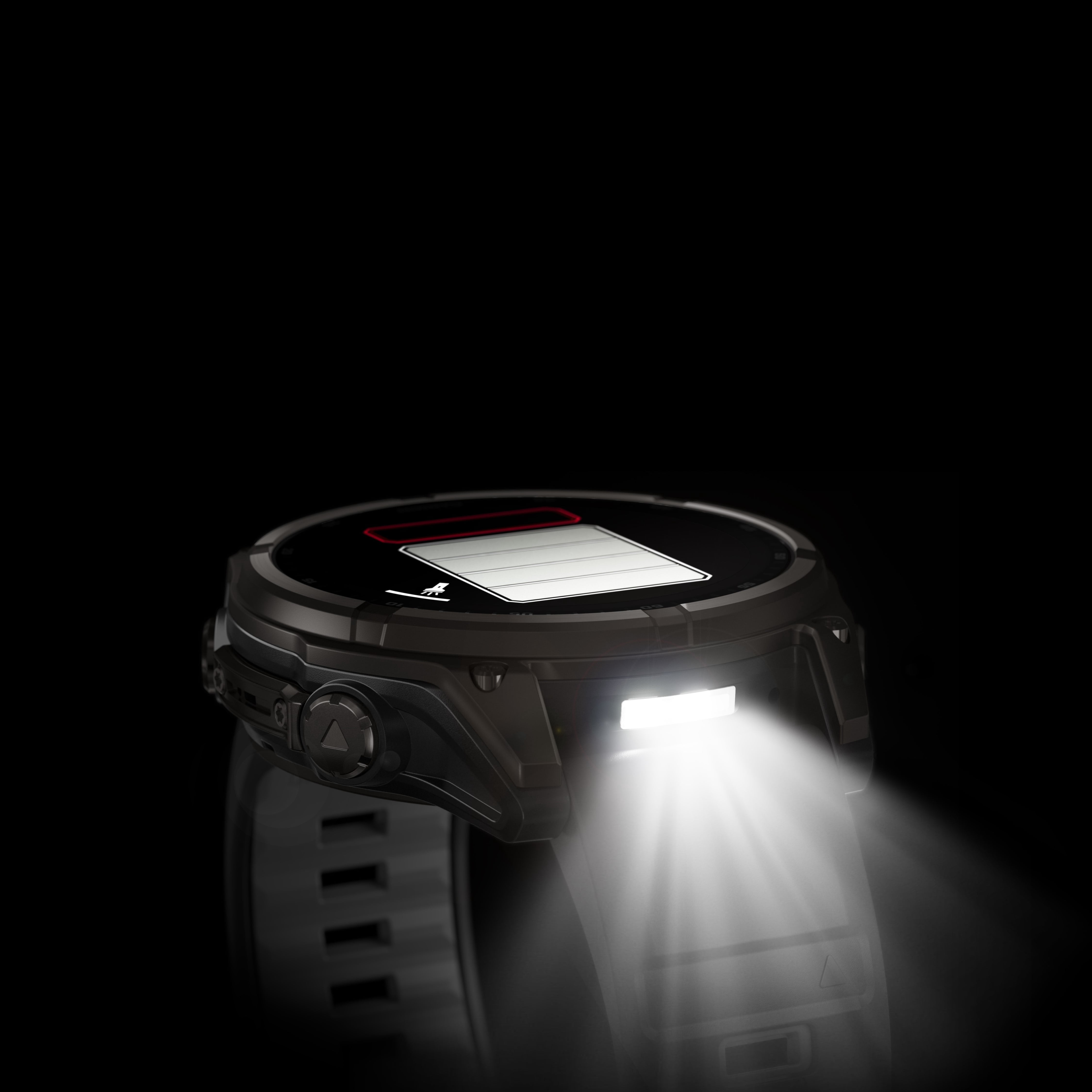 Montre intelligente GPS Garmin fēnix® 8 avec objectif en saphir solaire - 47 mm - Lunette en titane DLC gris carbone avec bracelet en silicone noir/gris galet