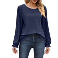 thumbnail image 2 of EQWLJWE Blouses à Manches Longues pour Femmes Col Rond Manches Longues Creusées Patchwork T-shirt Ample Vêtements d'Automne pour Femmes, 2 of 5
