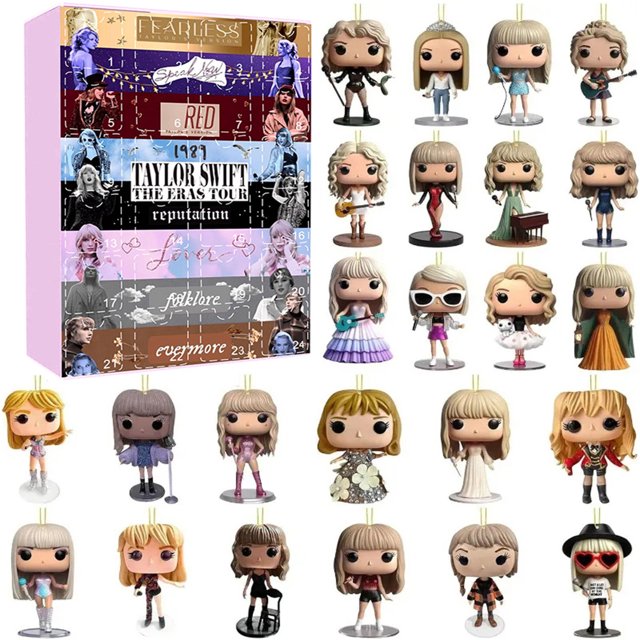 Advent Calendar 2024 Music Lover Christmas Countdown Calendar with 24 acrylic decorations and keychains. The calendar features a colorful design inspired by music themes, with a box displaying album covers and 24 miniature figurines styled as iconic characters. Each figurine is detailed and vibrant, suitable for use as ornaments, keychains, or decorations. Compact and versatile, this advent calendar is perfect for holiday countdowns and gifting.