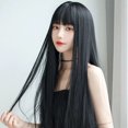 thumbnail image 4 of Women Black Fake Hair, Straight Bangs  Tear  65CM Long  Adaptability  For Everyday Wear, 4 of 8