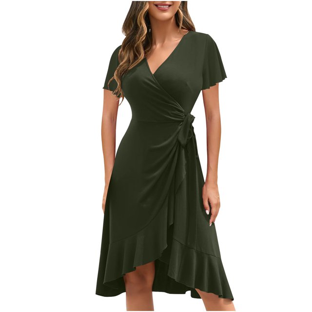 SMihono Robe Bohème d'Été pour Femmes Grande Taille Mode Robe Décontractée pour Femmes de Printemps et d'Été Fendue à Col en V à Manches Courtes