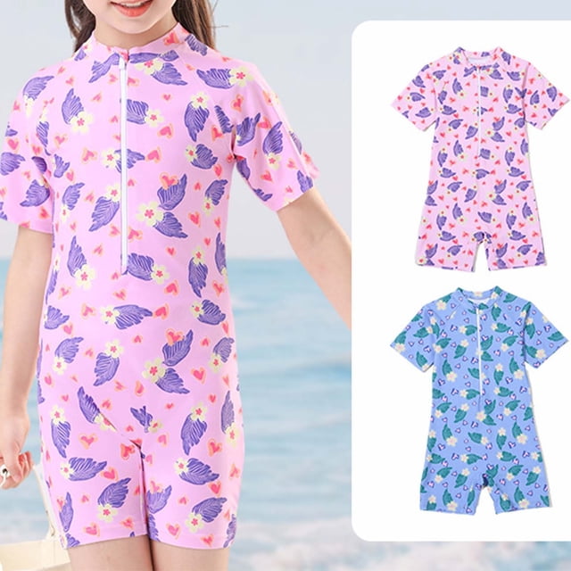Girl Rash Guard Swimming Bathing Suit Floral Printing Long Sleeve Sun Protection Beach Swimsuit Bikini L