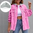 thumbnail image 2 of RXMEKW Womens Shirts Casual, Solid Color Denim Jacket with Detachable Hood, 2 of 9