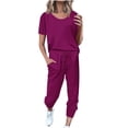 thumbnail image 1 of Yuyuzo Womens Workout Sets 2 Piece Short Sleeve Crew Neck T-Shirts Drawstring Jogger Pants with Pockets, 1 of 5