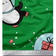 thumbnail image 1 of Soimoi Green Rayon Crepe Fabric Snowman & Penguin Cartoon Print Fabric by Yard 46 Inch Wide, 1 of 3