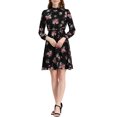 thumbnail image 2 of INSPIRE CHIC Robe Fleurie pour Femme Col Montant Manches Longues Taille à Nouer Longueur Genou Robe Bohème L Noir, 2 of 7