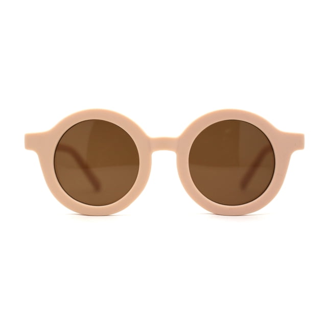 Lunettes de Soleil Rétro pour Enfants, Taille Enfant, Plastique Épais, Lentille Ronde Ronde, Beige Brun