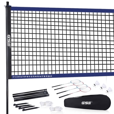 GSE Games & Sports Expert Recreational Badminton Complete Set, 4 Players Outdoor Sports Game Set with Portable Badminton Net, 4 Badminton Rackets, 3 Shuttlecocks & Carrying Bag