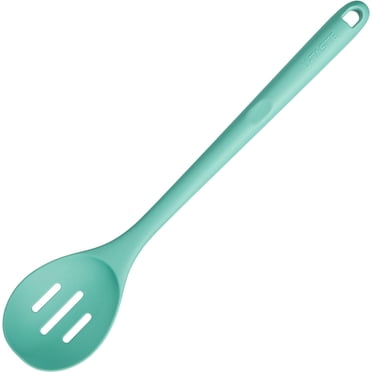 600°F Heat Resistant Slotted Spoon: U-Taste 13.6in Solid Kitchen Cooking Spoon, Nonstick BPA Free Large & Long Rubber Utensil for Mixing, Serving, Stirring, Basting, Frying, Draining (Aqua Sky)